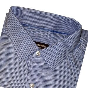 JOHNSTON & MURPHY Mens Dress Shirt XL Long Sleeve Blue Geometric  Dots Button Up